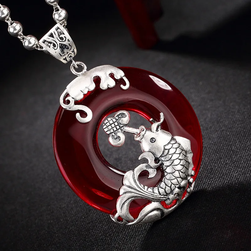 

Buckle with carp 925 Sterling Silver Charms Chalcedony Natural Stone Pendant For Women Fit Pendant Necklace Suspension HP025