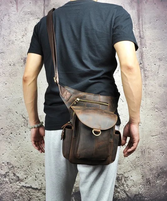 Quality Leather Design Men Multi Function Messenger Mochila Bag Fashion Organizer Fanny Waist Belt Pack Drop Leg Bag Male 9938 3
