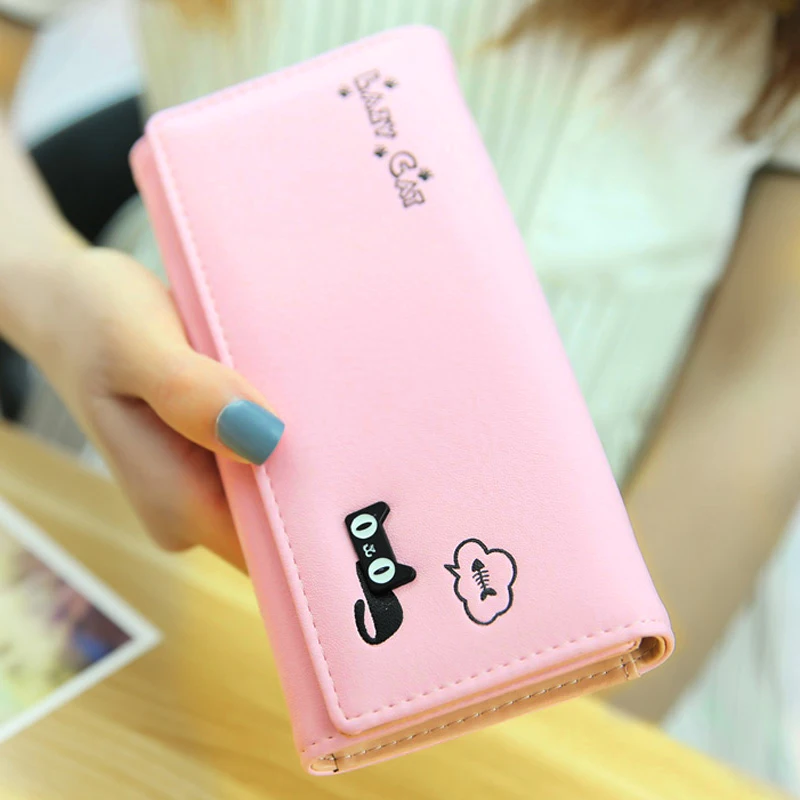 

Women Wallets Lady Purses Cards ID Holder Cat Pattern Long Wallet Burse PU Leather Clutch Purse Moneybags Carteira Feminina Bags