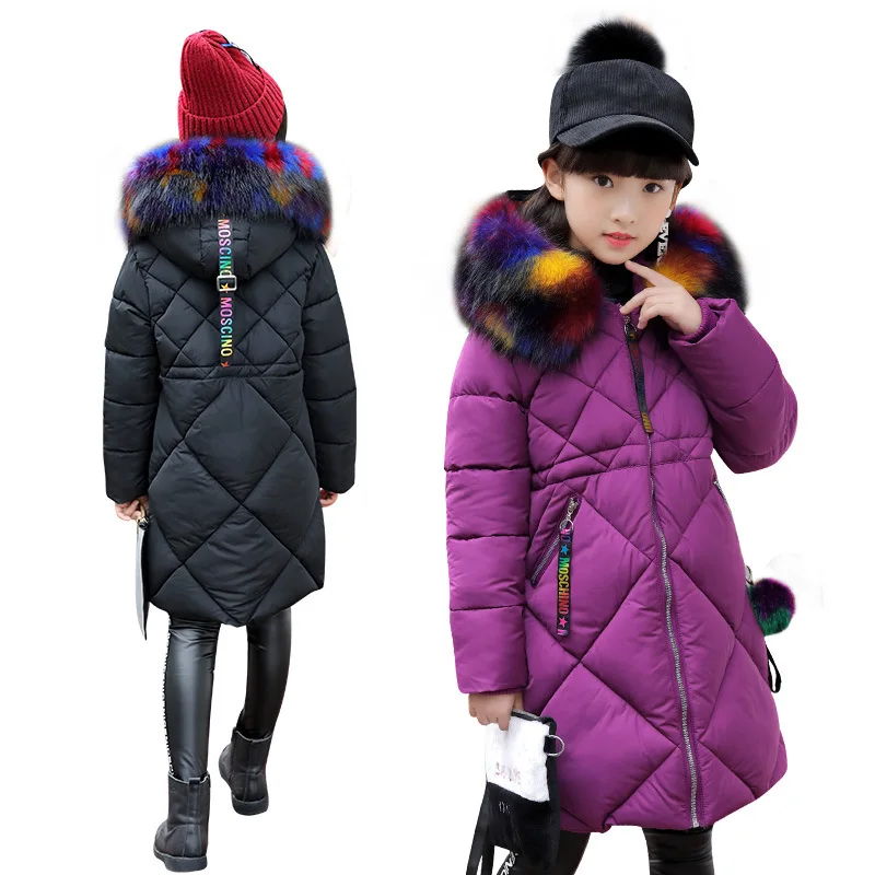 

2018 Girls Winter Parkas Coats Fur Collar Clothes Kids Warm Cotton Padded Coats For Girls Snow Wear Children's Thickened Jacket