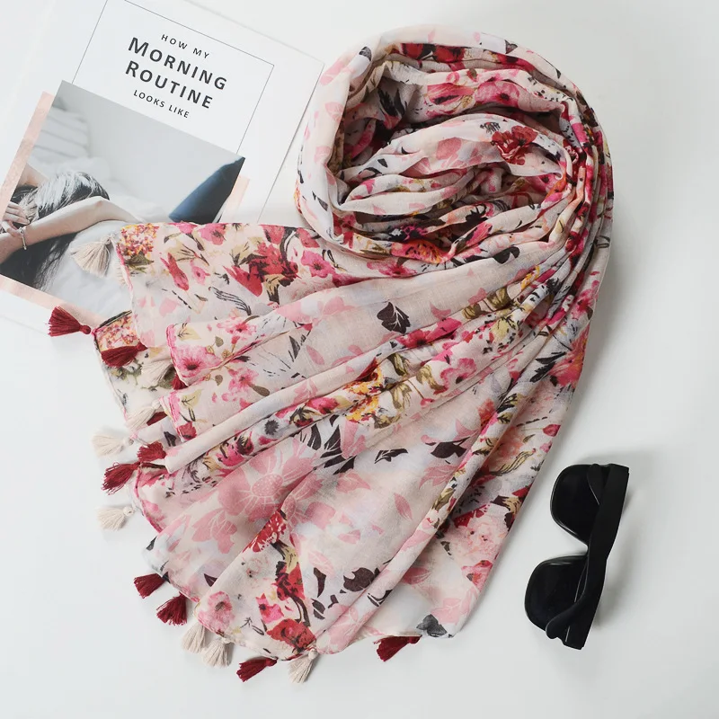 Luxury Brand Floral Print Scarf Winter Large Size Cotton&Linen Scarf