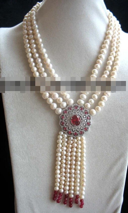 

0002885 3rows white freshwater pearl round 8-9mm necklace