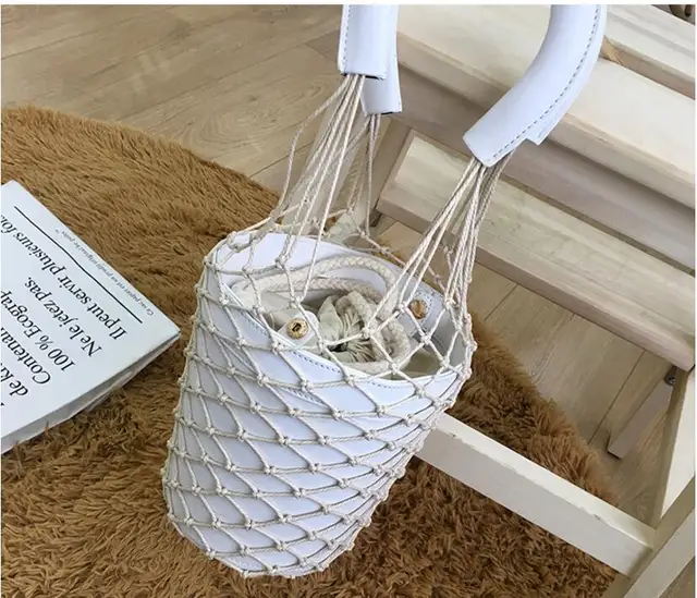 beach bag nets bucket bags hollow Braided rope net bag women summer