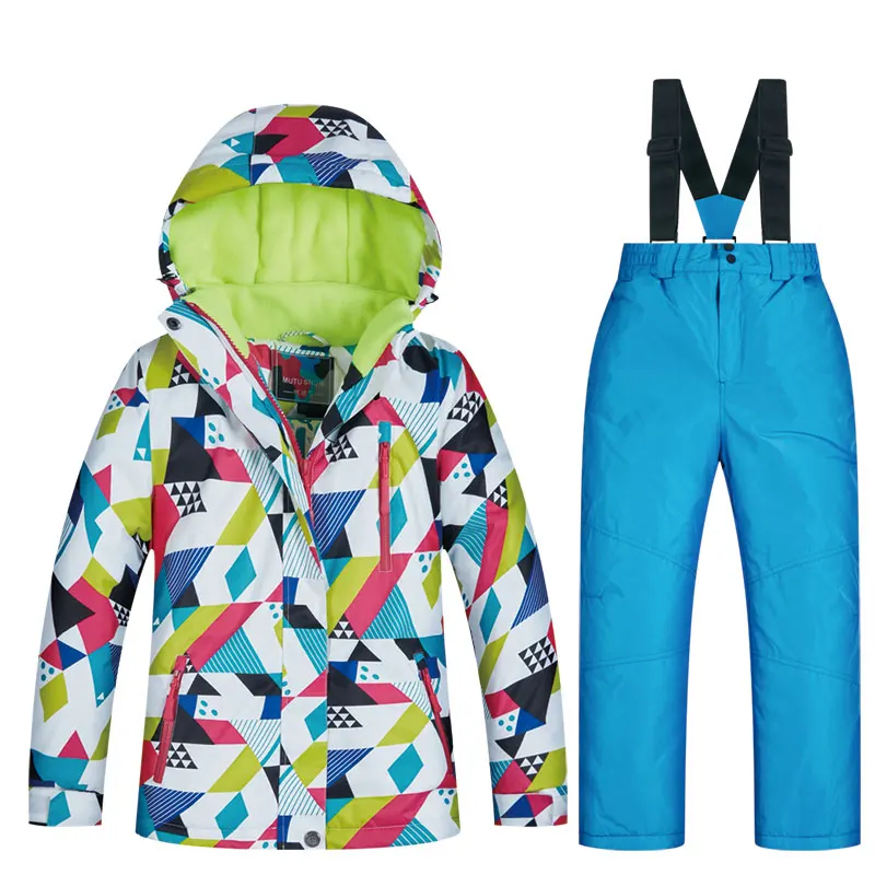 Детский лыжный костюм, зимние детские ветрозащитные водонепроницаемые супер теплые цветные лыжные куртки и штаны, зимняя куртка для девочек - Цвет: RT001  BLUE
