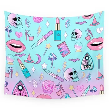 

Girly Pastel Goth Witch Pattern Wall Tapestry Cover Beach Towel Throw Blanket Picnic Yoga Mat Home Decoration Textiles
