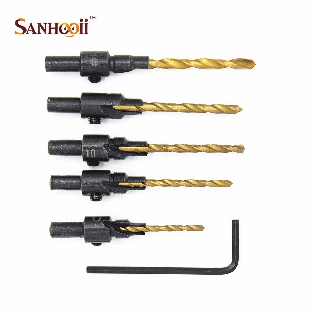 

5PCS/Lot Wood Countersink Drill #6 #8 #10 #12 #14 HSS 1/4 Round shank Wood working Drill Bit Set Tools