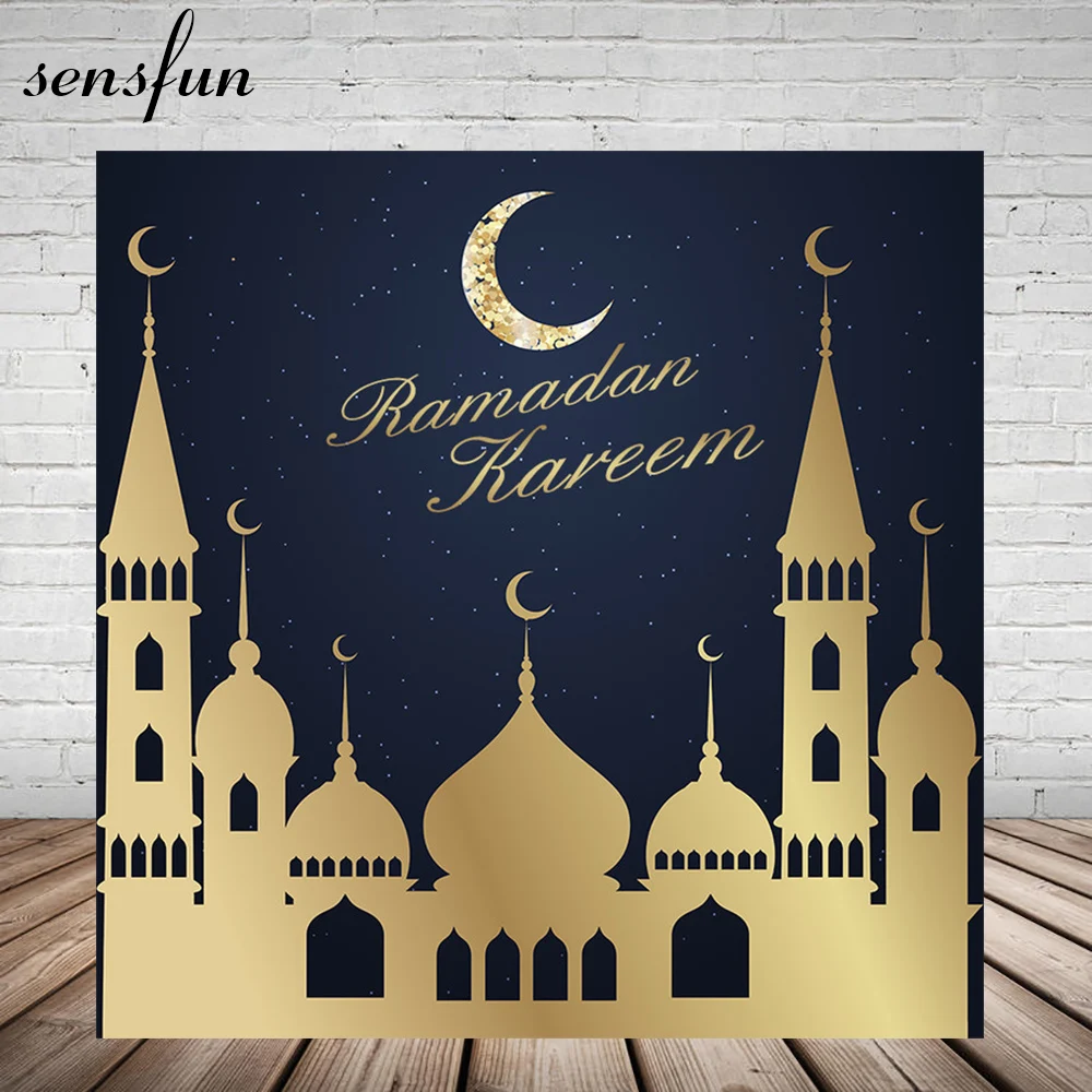 

Sensfun Ramadan Kareem Eid Mubarak Backdrop Gold Islam Building Glittler Moon Backgrounds For Photo Studio Vinyl