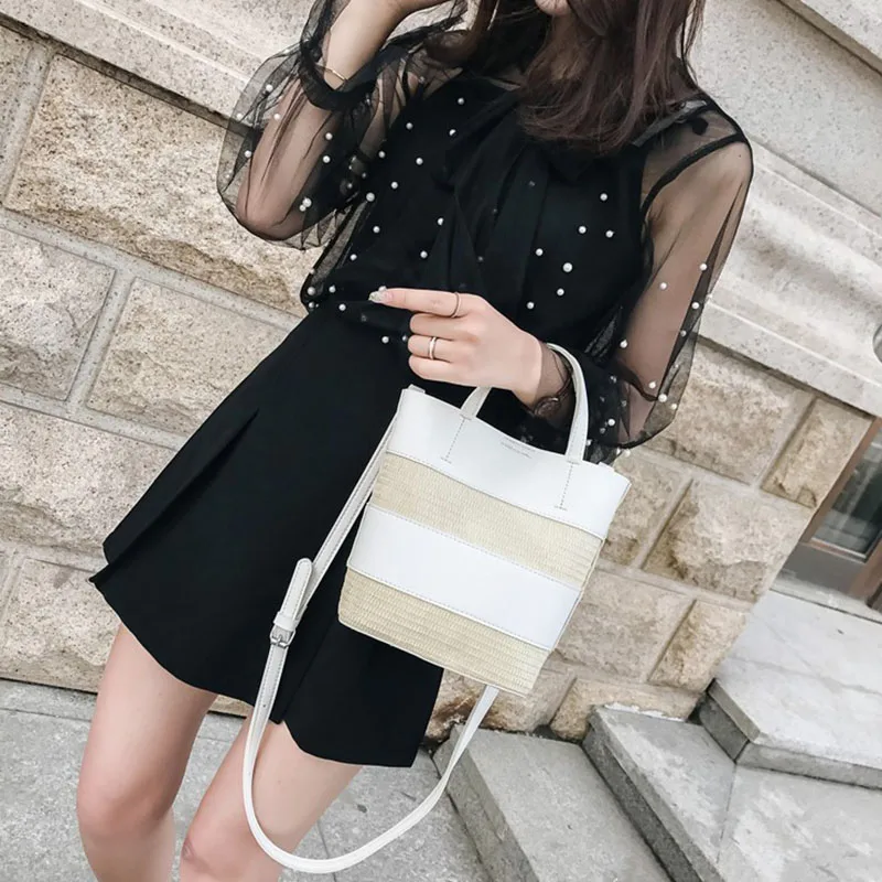 Summer Fashion Women Panelled Straw Bags INS Popular Female Beach Casual Handbag Ladies Exquisite Weave Shoulder Bag Tote SS3397 (2)