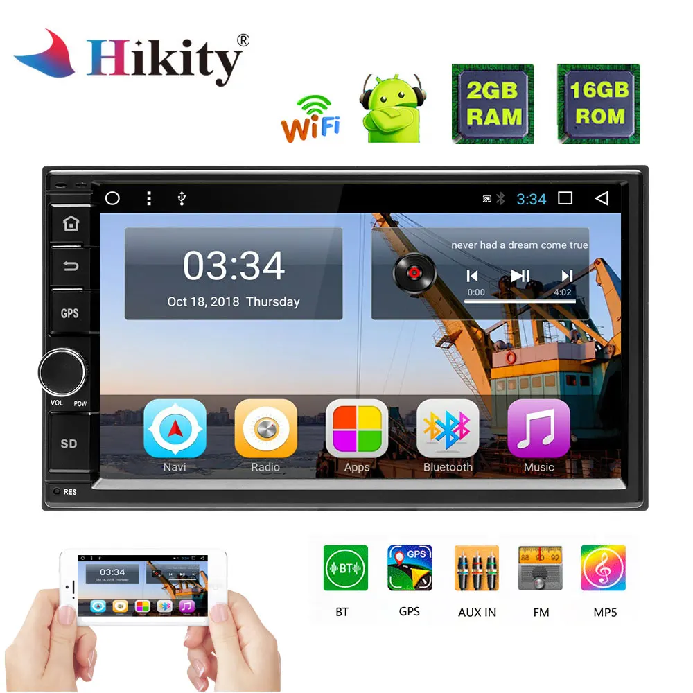 

Hikity 2Din Android 6.0 Car Stereo 7 Inch Quad Core Multimedia Player GPS Navigation Audio Radio 2+16GB WIFI OBD DVR Mirror Link