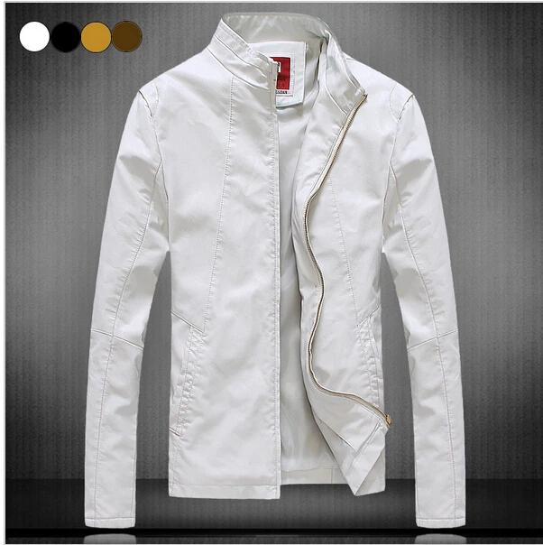 Motorcycle leather jacket men 2014 new mens white leather jackets plus