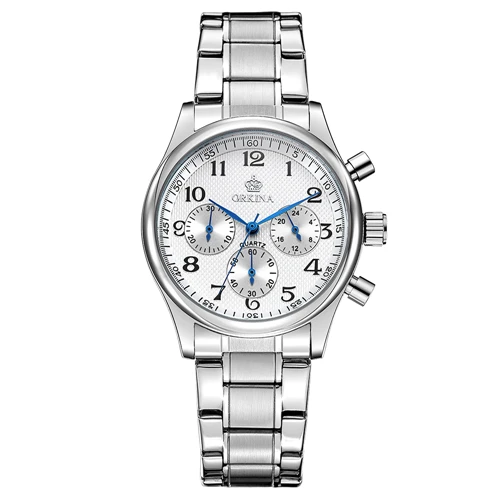 MG. ORKINA роскошные часы из нержавеющей стали Япония MIYOTA JS20 движение часы мужские часы лучший бренд класса люкс кварцевые часы водонепроницаемые - Цвет: Steel White