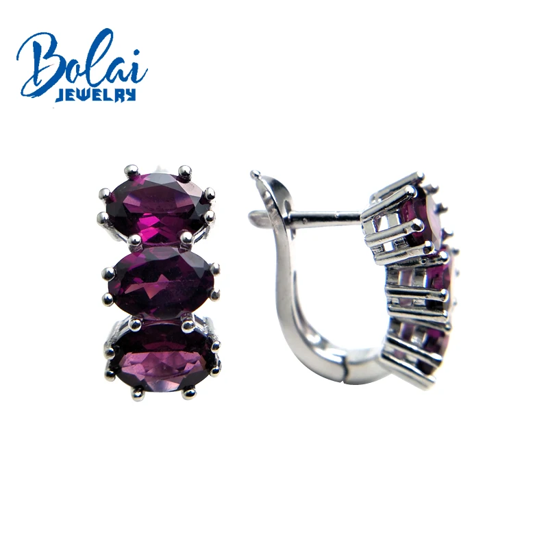 

Bolaijewelry,natural purple garnet oval 5*7mm gemstone clasp earring 925 sterling silver fine jewelry women Christmas gift box
