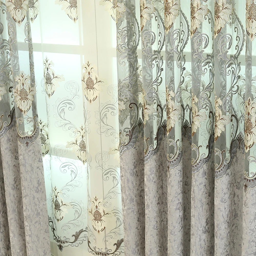 Домашние европейские Роскошные шенилловые вышитые тюлевые оконные шторы на заказ для гостиной, спальни, занавески, занавески
