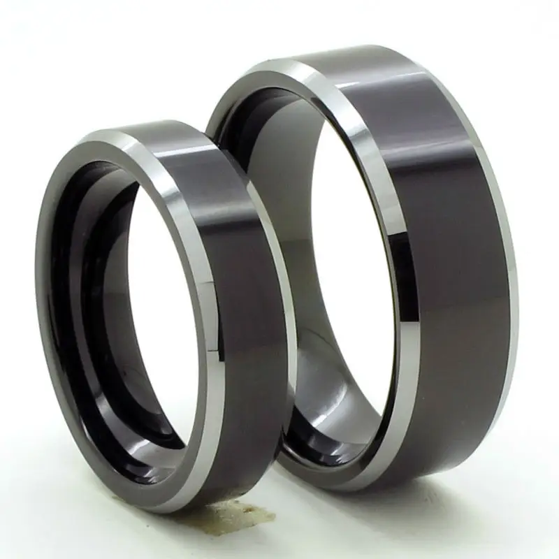 tailor made 8mm 6mm tow tone black matching tungsten bevel ring set size 4 18 cnr05sb - Tungsten Wedding Ring Sets tailor made 8mm 6mm tow tone black matching tungsten bevel ring set size 4 18 cnr05sb - Tungsten Wedding Ring Sets