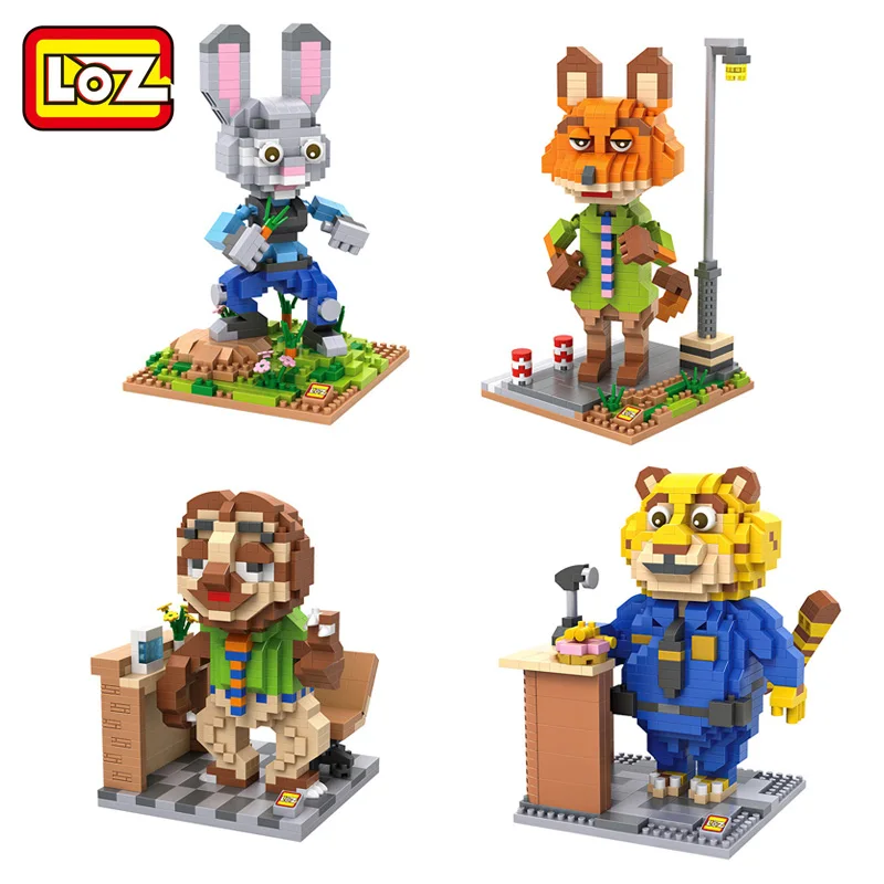 

LOZ Diamond Blocks Zootopia Judy Nick Building Blocks Benjamin Flash Rabbit Fox Animals Bricks Figure LOZ Blocks Set Toy 9722