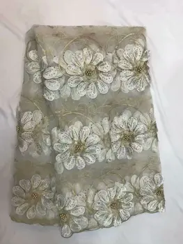 

African Lace Fabric High Quality 3D Embroidered Fashion African Lace Fabric The bead decoration Powder yellow Bud silk A222