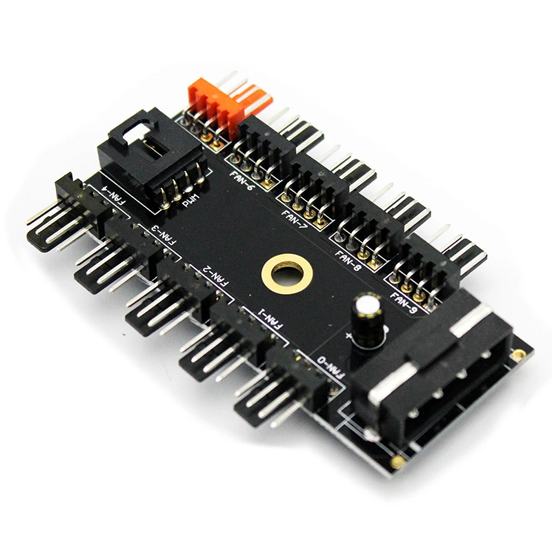 

1 to 10 PC Cooler Fan Hub Splitter Cable Pwm SATA /Molex 12V Power Supply Speed Adapter Fan controller Mining