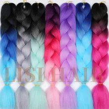 LISI волосы 24 дюйма Омбре Джамбо синтетические плетеные волосы крючком блонд синий наращивание волос Джамбо косы прически