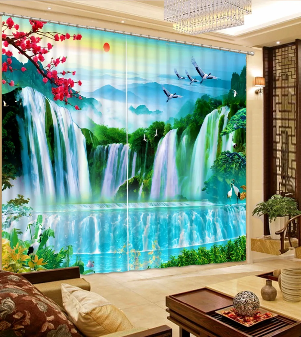modern living room curtains Landscape waterfall plum sunrise waterfall