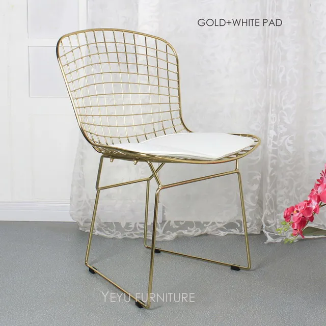 Розовое золото цвет Bertoia проволочный стул современный классический провод Bertoia стул Гарри бертоа стальная проволока боковой стул чердак кафе стул - Цвет: Gold White Pad