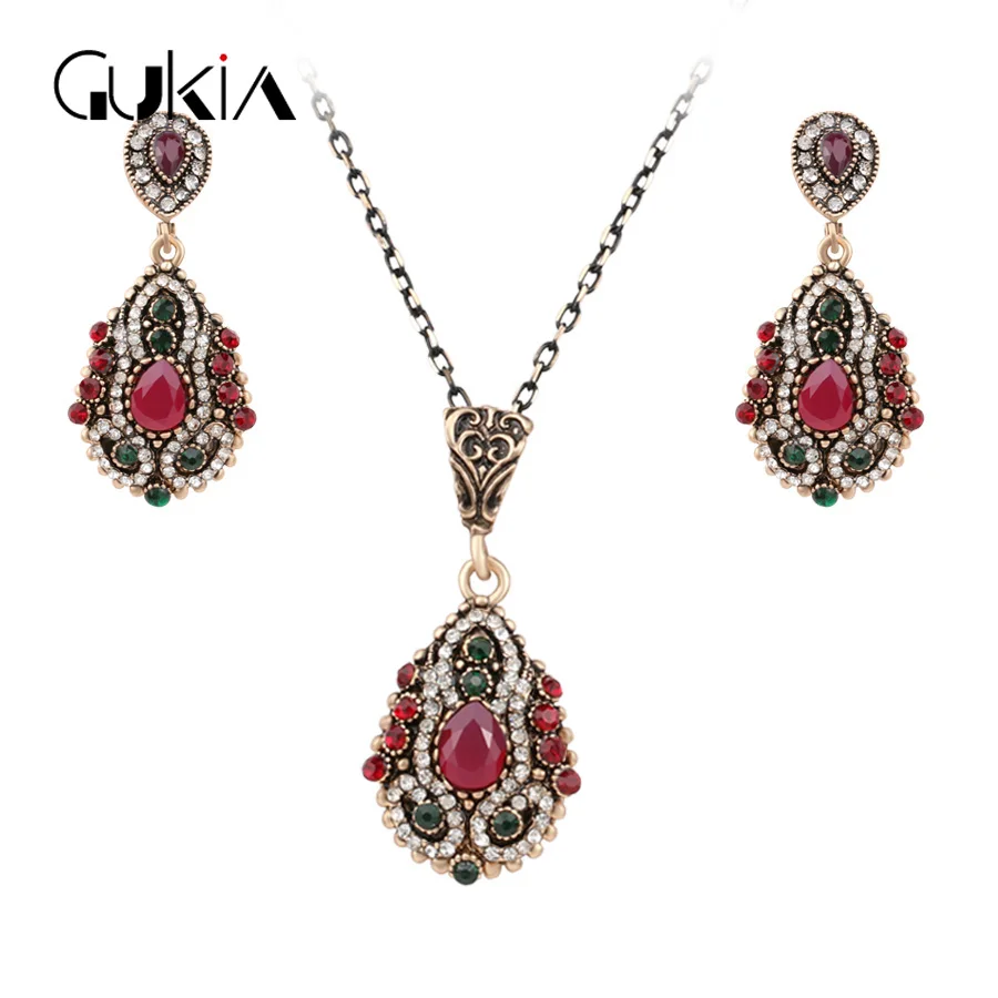 

Cheap Wholesale Retail Luxury Vintage Jewelry Sets Austrian Crystal Gold Colour Necklace Earring Accessories Holiday Gifts