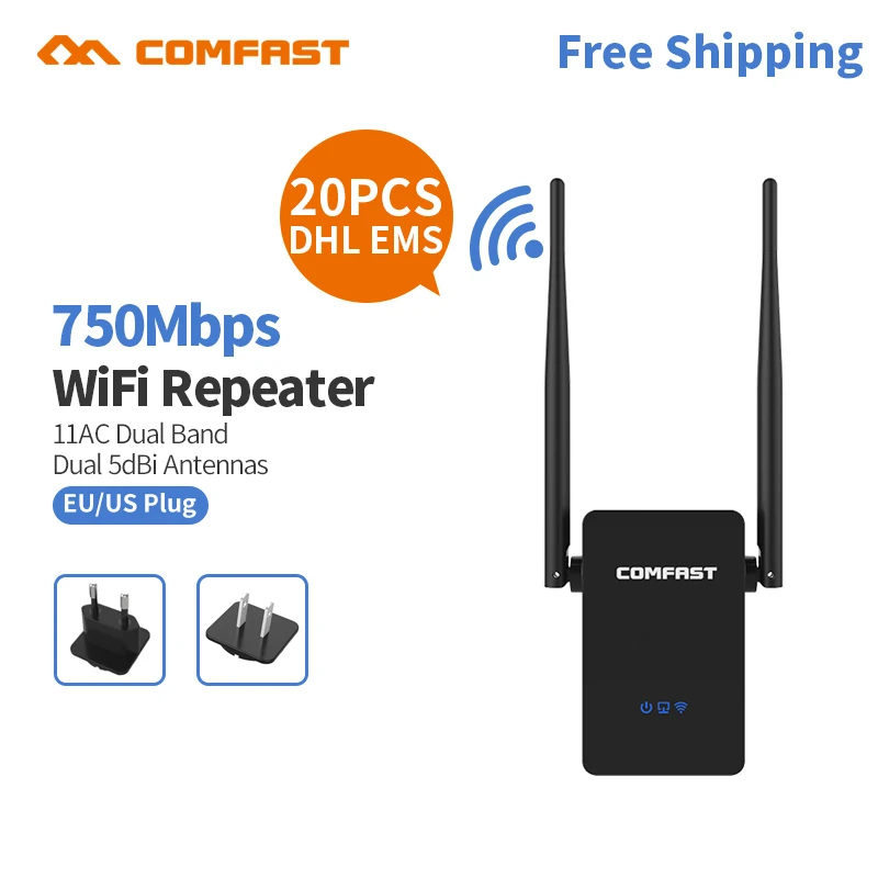 

20pcs DHL COMFAST Wireless Wifi Repeater 750Mbps 802.11AC 5.8G Network Wifi Extender Signal Amplifier Signal Booster Repetidor