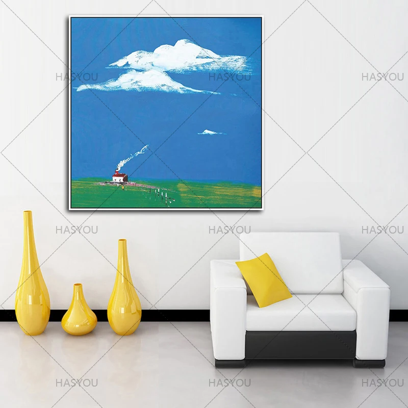 hot Sale Hand Painted Modern Oil Painting On Canvas Abstract wall Art Home Dicoration blue sky oil Paintings For Living Roon | Дом и сад