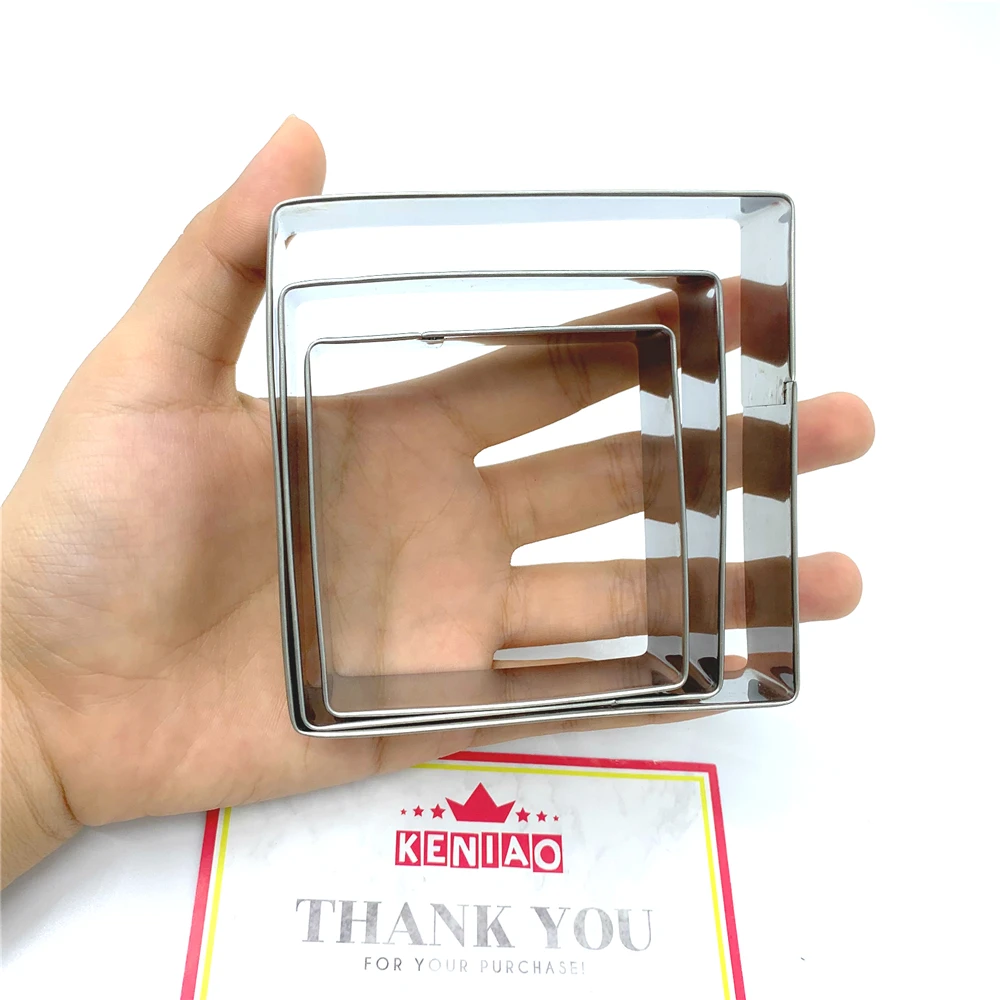 KENIAO Squares Cookie Cutter-Large, Medium, Small Basic Plaque Biscuit Fondant Bread Sandwich Molds-Stainless Steel cookie cutters cookie mold
