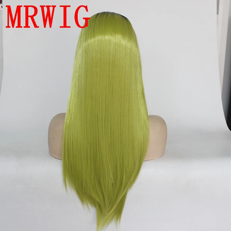 MRWIG короткий омбре с темными корнями фрукты зеленый/серый цвет 26in 60 см длинные шелковистые прямые синтетические косплей парик для женщин