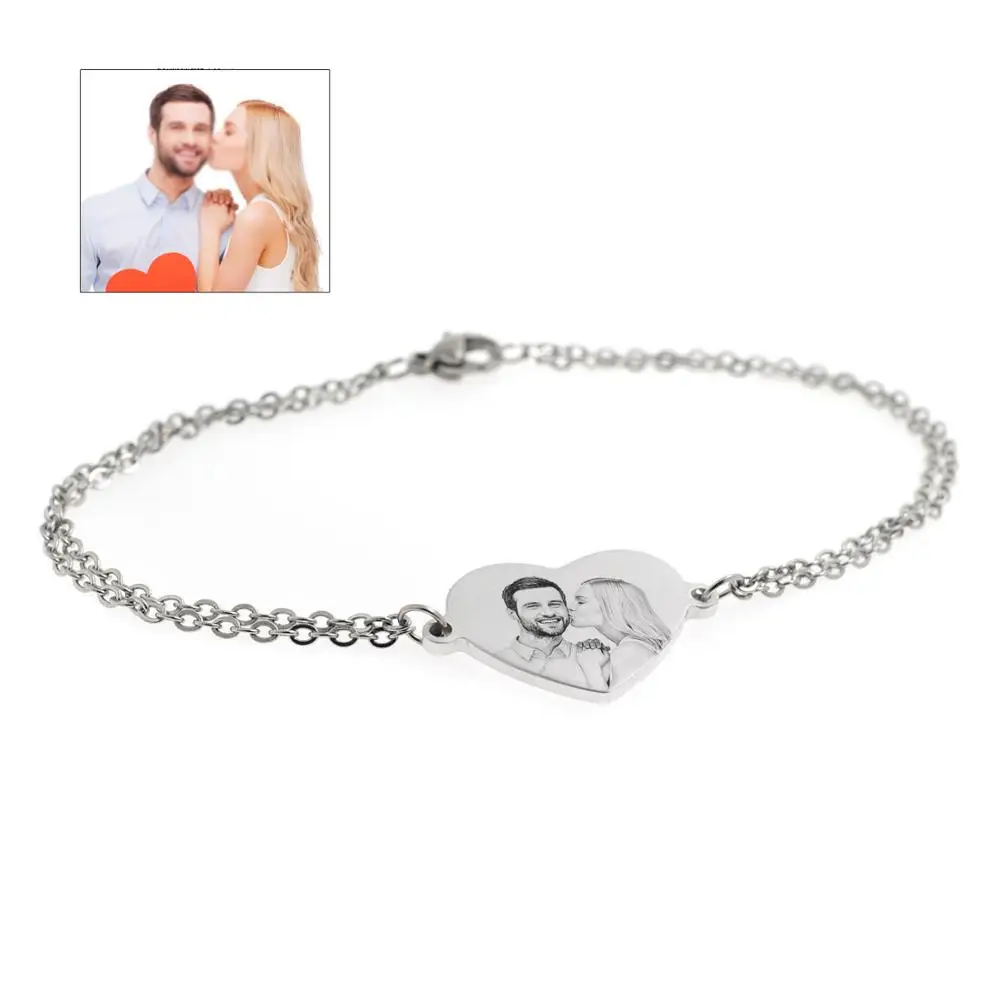 Персонализированные браслет с фото Изображение ювелирные изделия подарок святого Валентина настроить Ваше имя браслет фото на память