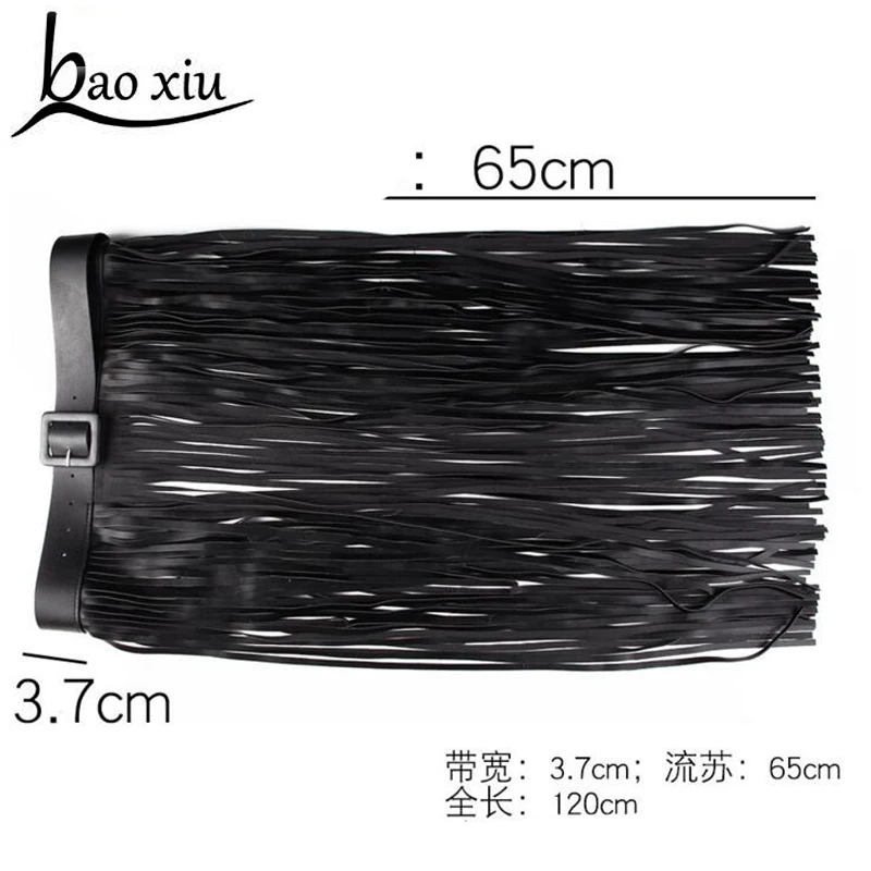  2019 Long tassel Boho Fringe wide belt ladies personality leather black belt women All Matching Wai