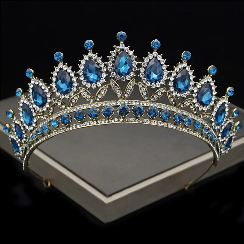 

Baroque Vintage Blue Crystal Bride Crown Women Headdress Bridal Tiaras and Crowns Wedding Hair Jewelry Accessories Crown Fashion