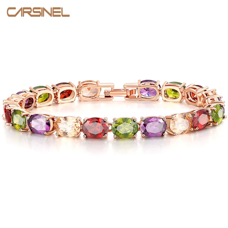 CARSINEL Модные Разноцветные овал, куб, цирконий CZ Браслеты розовое золото-цвет ювелирные изделия для женщин BR0127