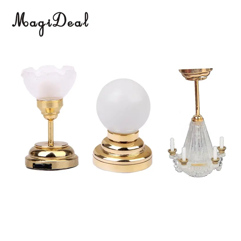 1:12 Scale Dollhouse Miniature Furniture Decoration LED Table Light Ceiling Lamp Battery Operated Plastic Light Accessories