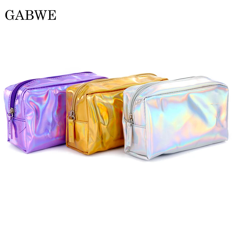 

GZBWE Hologram Laser Fashion Cosmetic Bags Women Make Up Case Zipper PU Leather Makeup Bag Travel Portable Washing Toiletry Bag