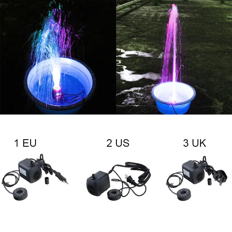 15W 800L/h Submersible Fountain Pool Water Pump with 12 Color LED Light