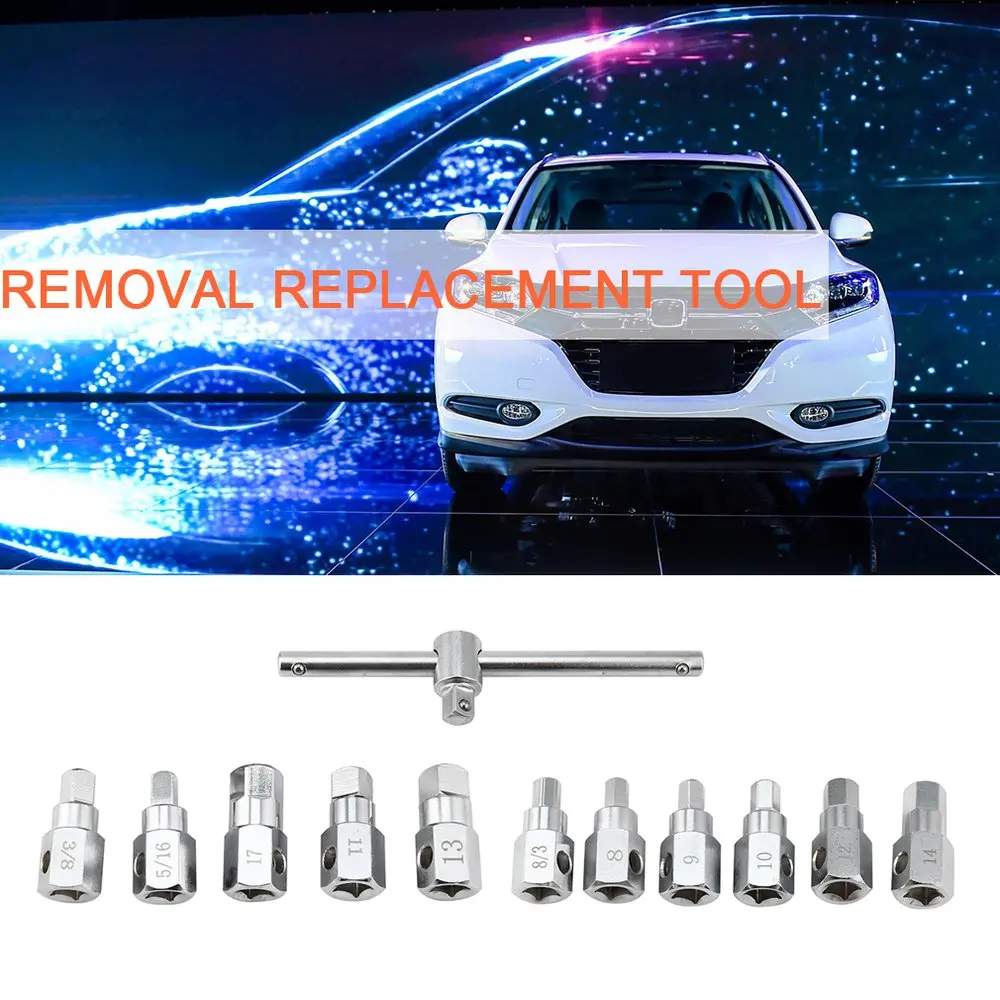 

12PCS Oil Drain Sump Plugs Removal Replacement Tool Key Socket Set Oil Sump Spanner Gearbox Axel Removal Wrench Kits