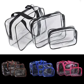 

3Pcs/set Waterproof Transparent Makeup Travel Wash Bag PVC Cosmetic Bags In Bag Travel Hanging AB@W Women bag