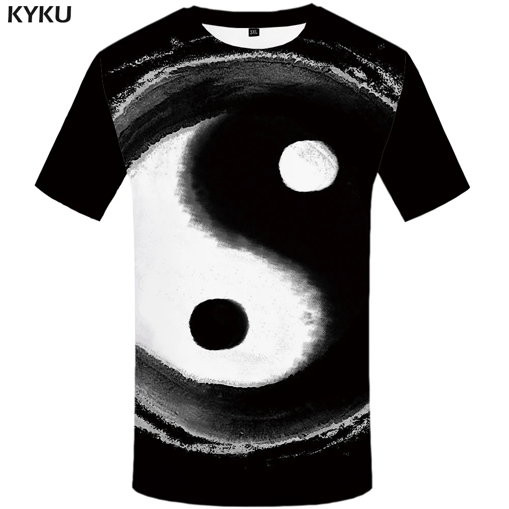 Футболка с объемным рисунком для мужчин KYKU, черная футболка с 3D-принтом черепа, в стиле панк-рок, уличная одежда, лето