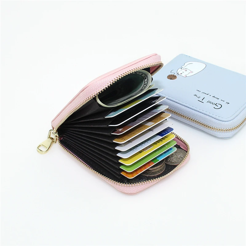 WESTERN AUSPICIOUS Women Card Holder Pink Blue Green Black Beige PU Female Cardholder Zipper 9 Bits Credit/ID/Bank Card Holder