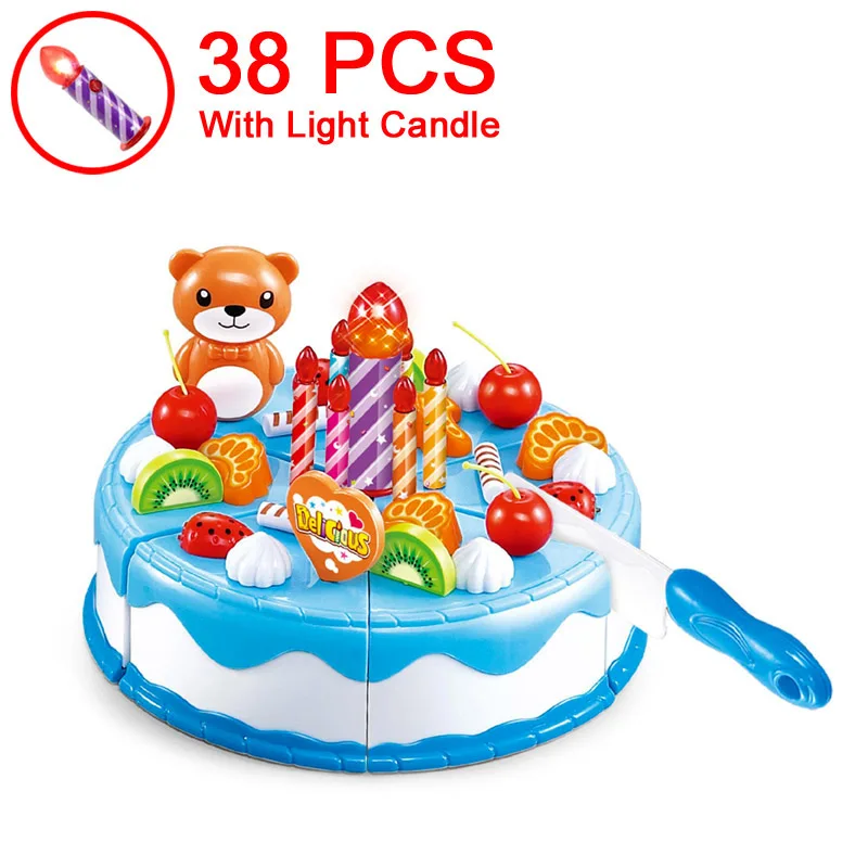 37-80 шт. DIY торт игрушка кухня еда ролевые игры резка фрукты день рождения игрушки Cocina De Juguete розовый синий для детей развивающий подарок - Цвет: 38 Blue Has Candle X