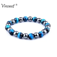 Мужские браслеты, браслеты из натурального камня, тигровый глаз, бисерные браслеты для женщин и мужчин, модные парные гематитовые браслеты, ювелирные изделия