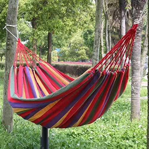 190cm X 80cm Stripe Hang Bed Canvas Hammock 120kg Strong And Comfortable Red