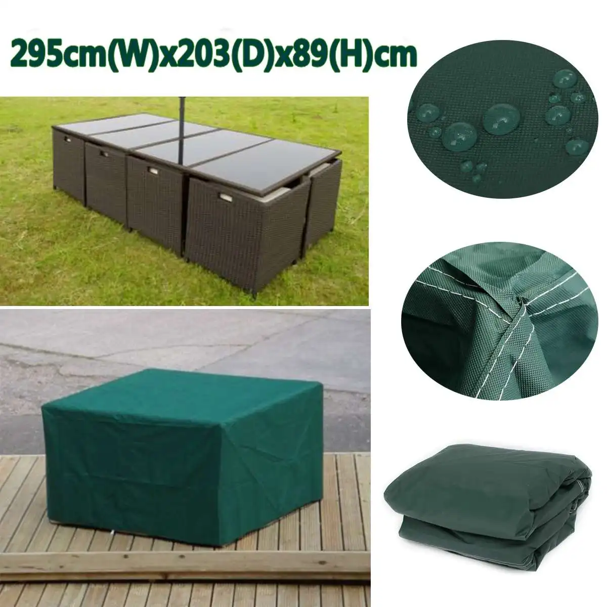 

295x203x89cm Waterproof Garden Outdoor Furniture Dust Cover Breathable Table Shelter Green 210D Woven polyester