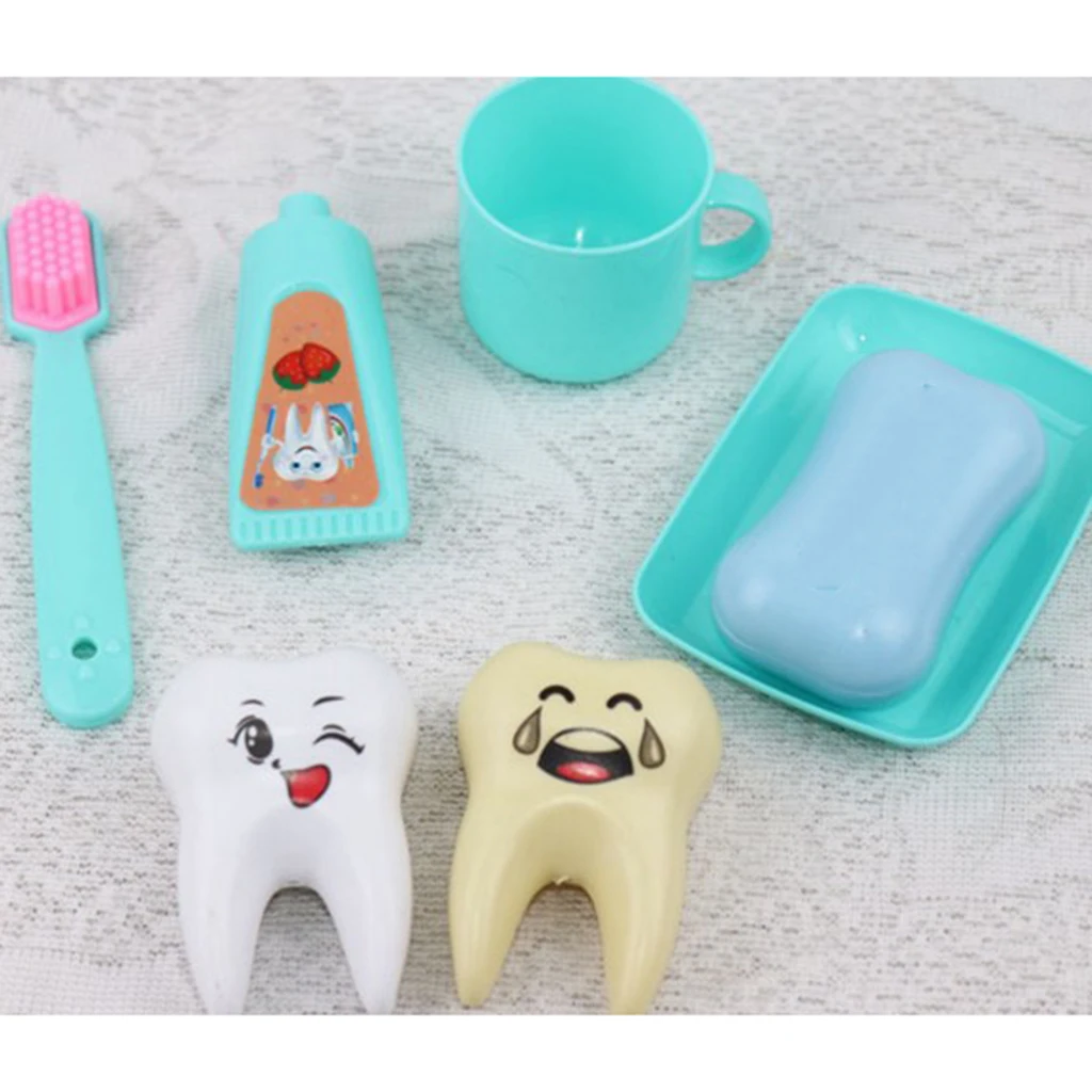 Doll House Miniature Household Toiletries Set Toothbrush Teeth Soap For 25cm Mellchan Doll Accs 6Pcs Green 