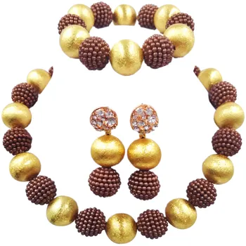 

Brown Nigerian Beads African Jewelry Set for Women Simulated Pearl Necklace and Earrings 1ZQLS04