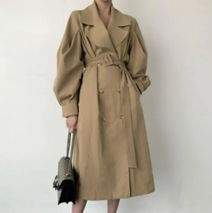 

Trench Coats women Lantern Long Sleeve Belt double breasted Women Windbreaker 2019 Autumn Fashion New