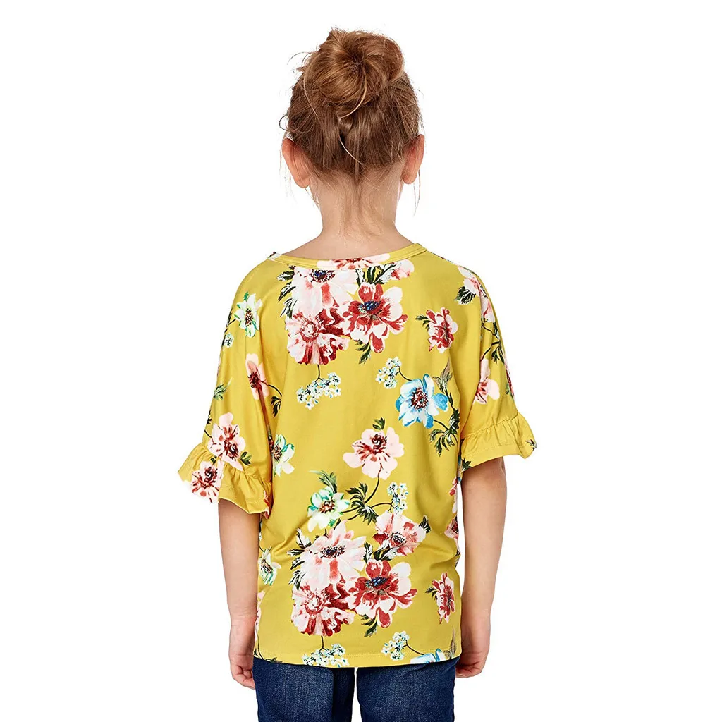 Летняя Детская футболка с цветочным принтом для девочек подростков топы одежда