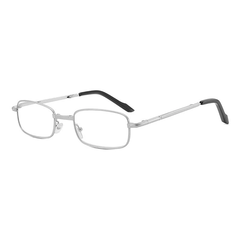 Folding Reading Glasses Men Metal Computer Presbyopic Glasses Women Silver Frame Rectangular Thin Optics Foldable Glass High Q
