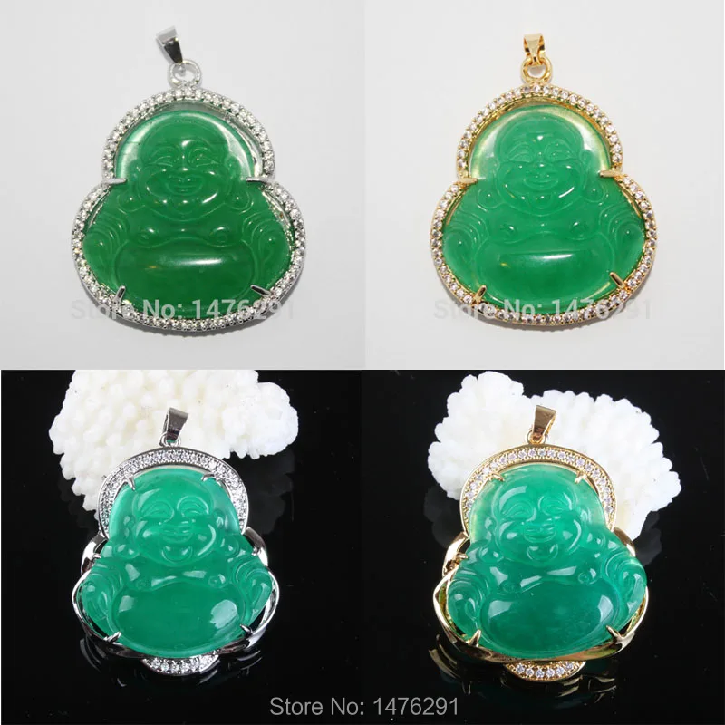 

NEW Superb Stone Imitation Green Jades Buddha Inlaid Rhinestone Pendant 1PCS
